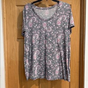 Lucky Brand Gray Short Sleeve Tee with Pink Floral Pattern